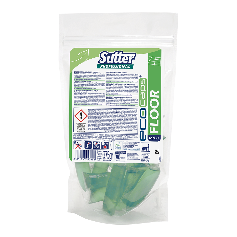 FLOOR MAXI ECOCAPS, 25 unidades: Detergente perfumado para pavimentos em sistema de cápsulas de 15 gr hidrossolúveis I SUTTER