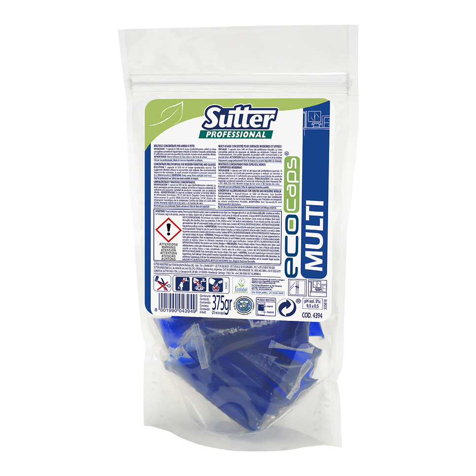 MULTI ECOCAPS, 25 unidades: Detergente multiuso para superfícies em sistema de cápsulas de 15 gr hidrossolúveis I SUTTER