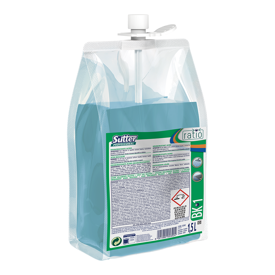 RATIO BK-1, 1500ml: Detergente desincrustante ácido ultraconcentrado I SUTTER