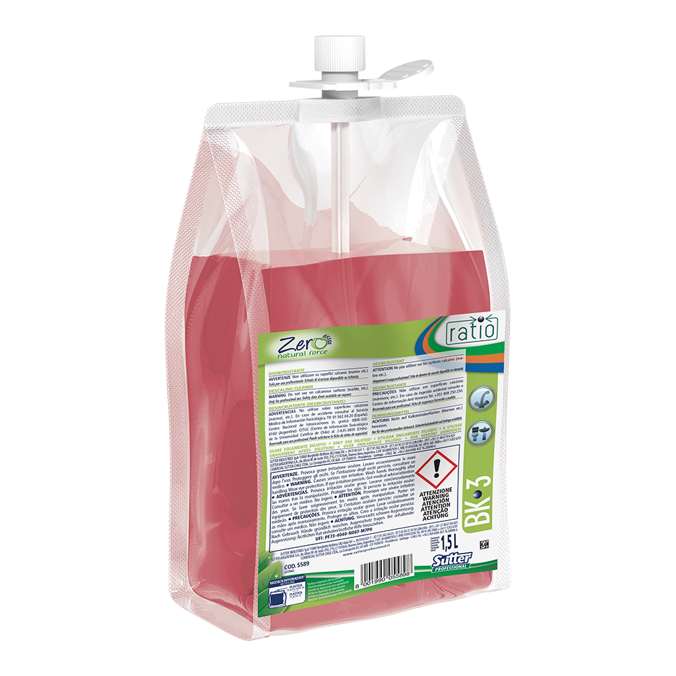 RATIO BK-3, 1500ml: Detergente desincrustante higienizante ultraconcentrado com efeito desodorizante I SUTTER