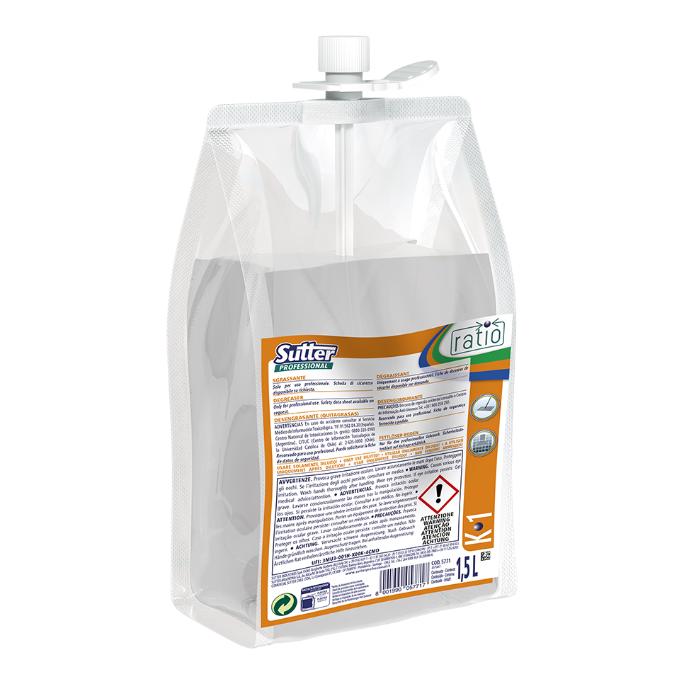 RATIO K-1, 1500ml: Desengordurante ultraconcentrado para a limpeza de todas as superfícies I SUTTER