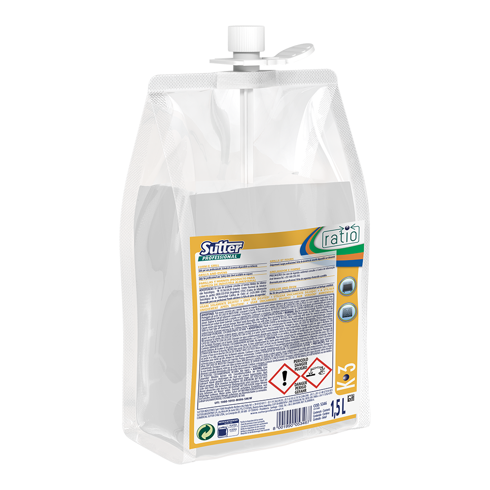 RATIO K-3, 1500ml: Desengordurante ultraconcentrado para fornos, grelhadores e bancadas | SUTTER