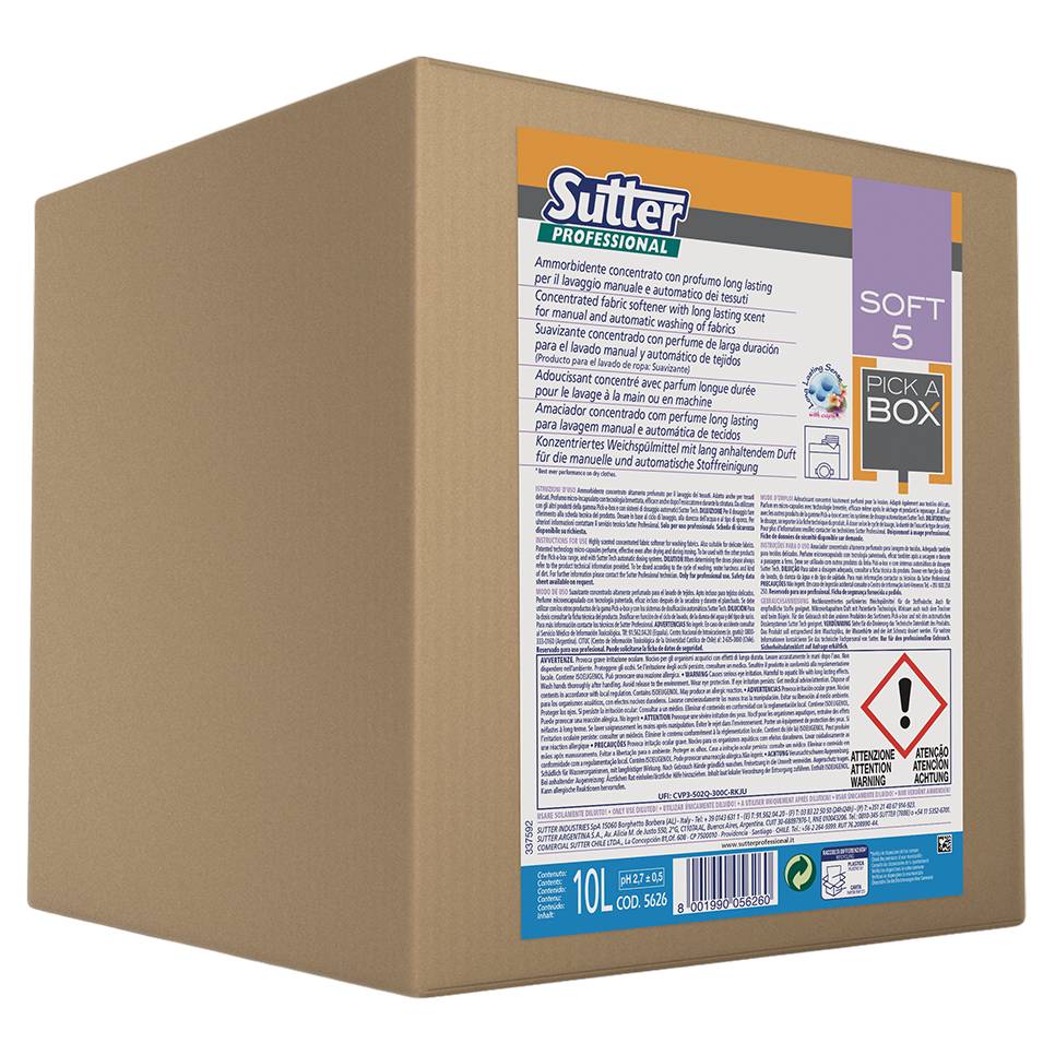SOFT 5: Amaciador concentrado com perfume long lasting para lavagem manual e automática de tecidos | SUTTER