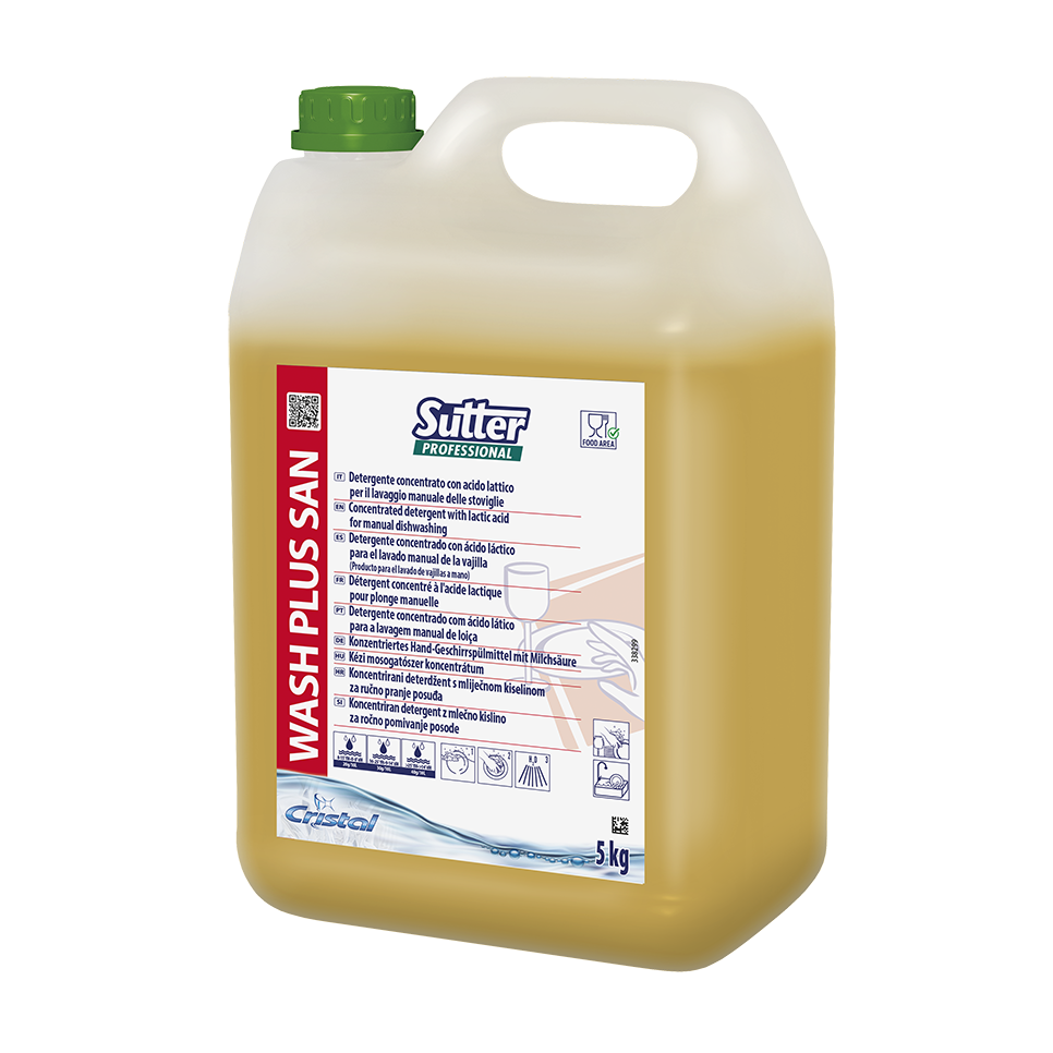 WASH PLUS SAN, 5kg: Detergente concentrado higienizante para a lavagem manual da louça I SUTTER
