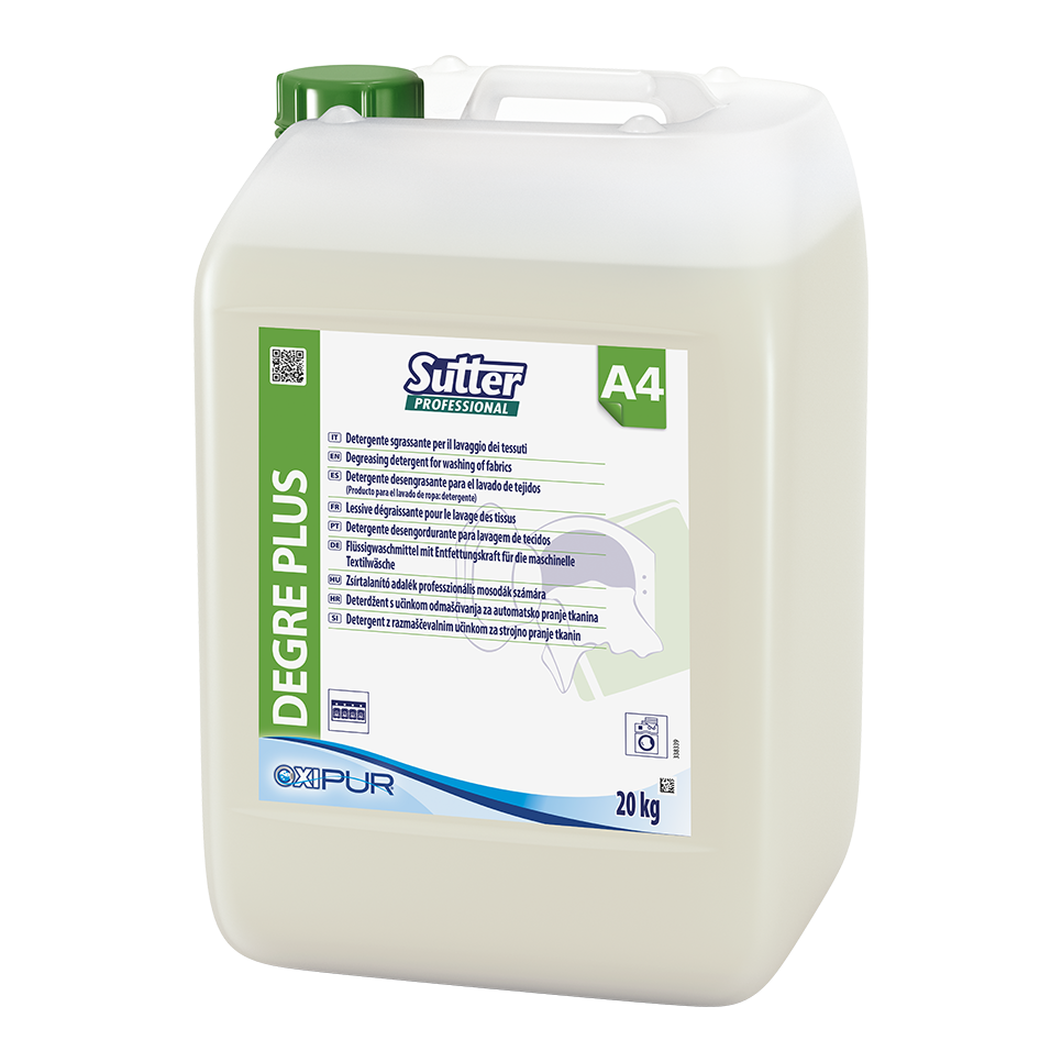 DEGRE PLUS, 20kg: Detergente com grande efeito desengordurante para lavagem automática da roupa I SUTTER