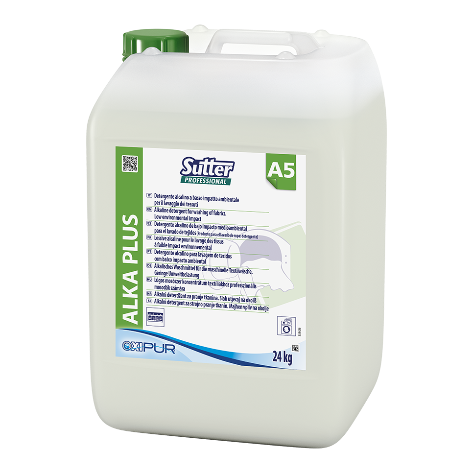 ALKA PLUS, 24kg: Detergente alcalino para lavagem automática da roupa com baixo impacto ambiental I SUTTER