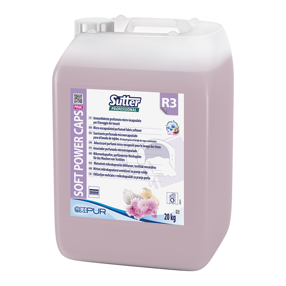 SOFT POWER CAPS PINK, 20kg: Amaciador concentrado com perfume long lasting para lavagem automática da roupa I SUTTER