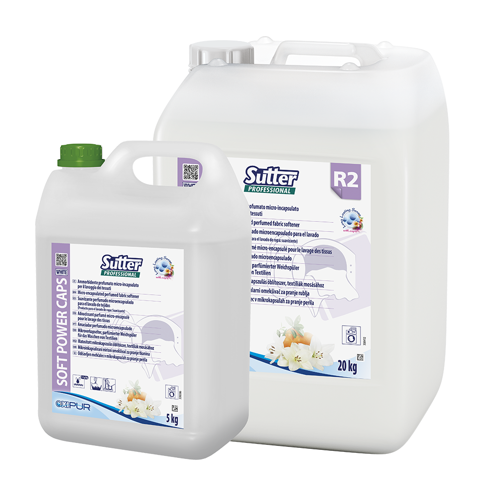 SOFT POWER CAPS WHITE, 5kg: Amaciador concentrado com perfume long lasting para lavagem automática da roupa I SUTTER