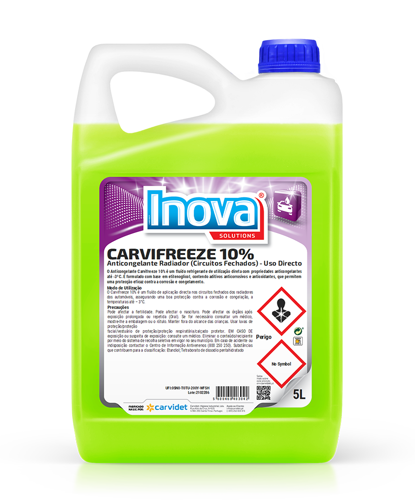 Carvifreeze 10%, 5L: Anticongelante Radiador 10% (verde fluorescente) | INOVA