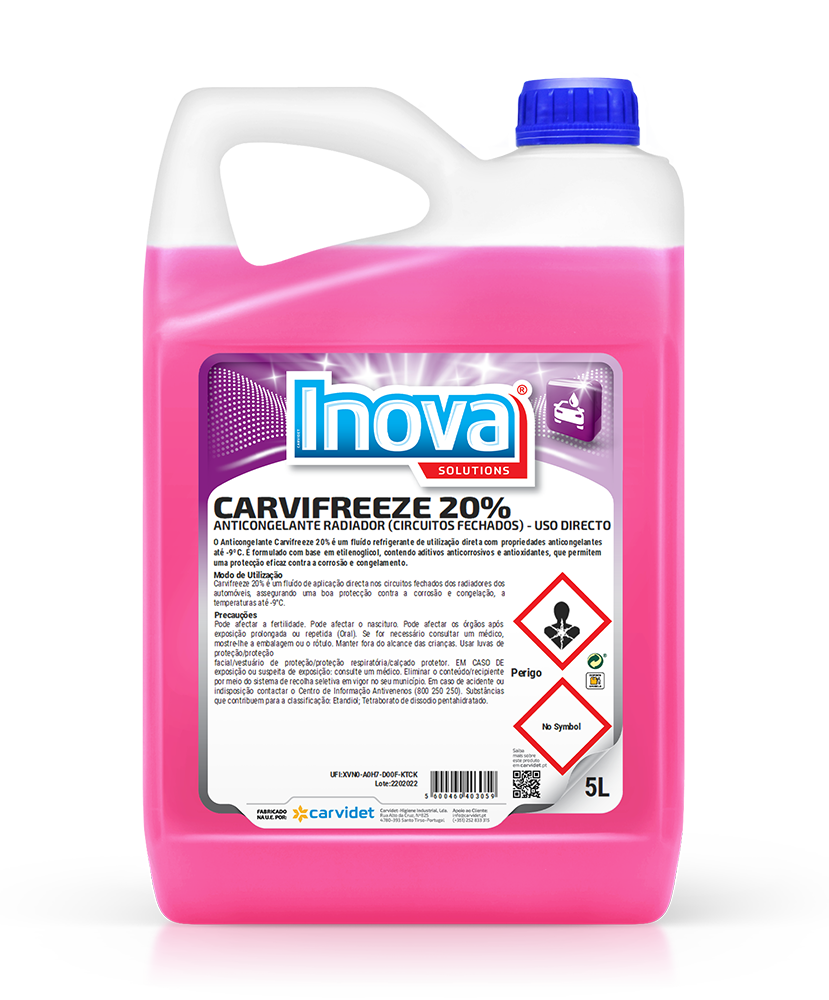 Carvifreeze 20%, 5 litros: Anticongelante Radiador 20% (rosa brilhante) | INOVA