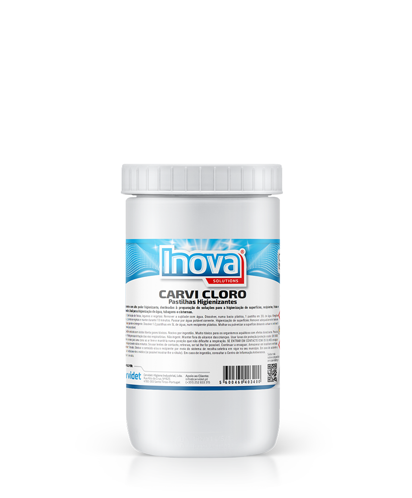 [CARV008130-DGI6424] CARVICLORO, 200 pastilhas: Pastilhas efervescentes concentradas de rápida dissolução, para a higienização de superfícies, roupa, pavimentos, recipientes e utensílios I INOVA