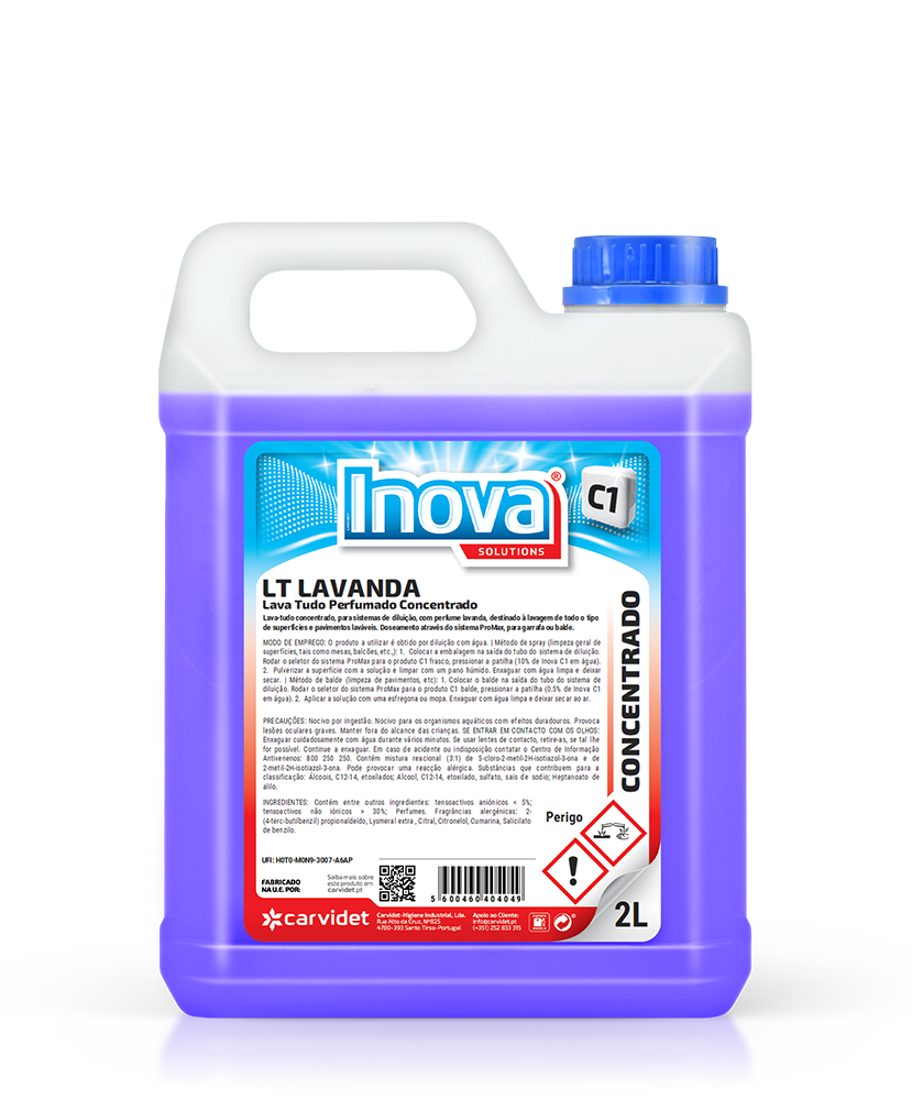 C1-LT Lavanda, 2 litros: Lava tudo concentrado perfumado para superfícies laváveis I INOVA