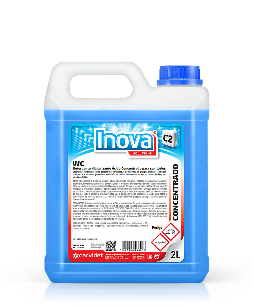 C2-WC, 2 litros: Detergente ácido concentrado para sanitários I INOVA
