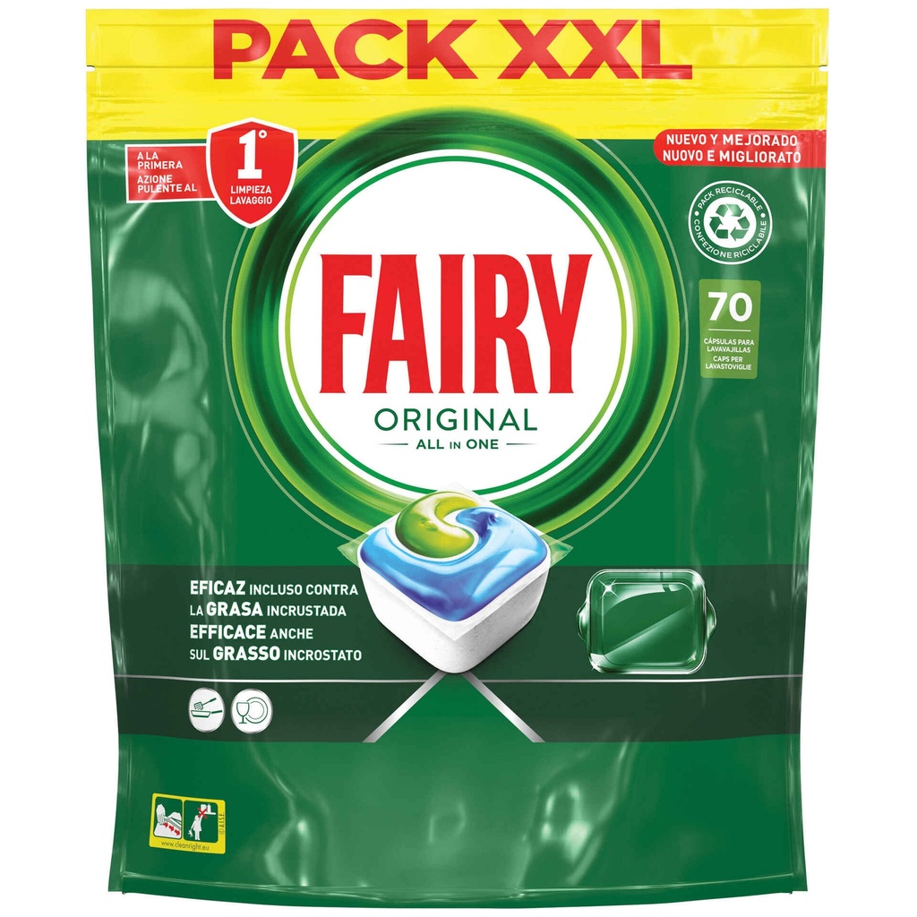 Pastilhas máquina de lavar louça Fairy Original (70 unidades)