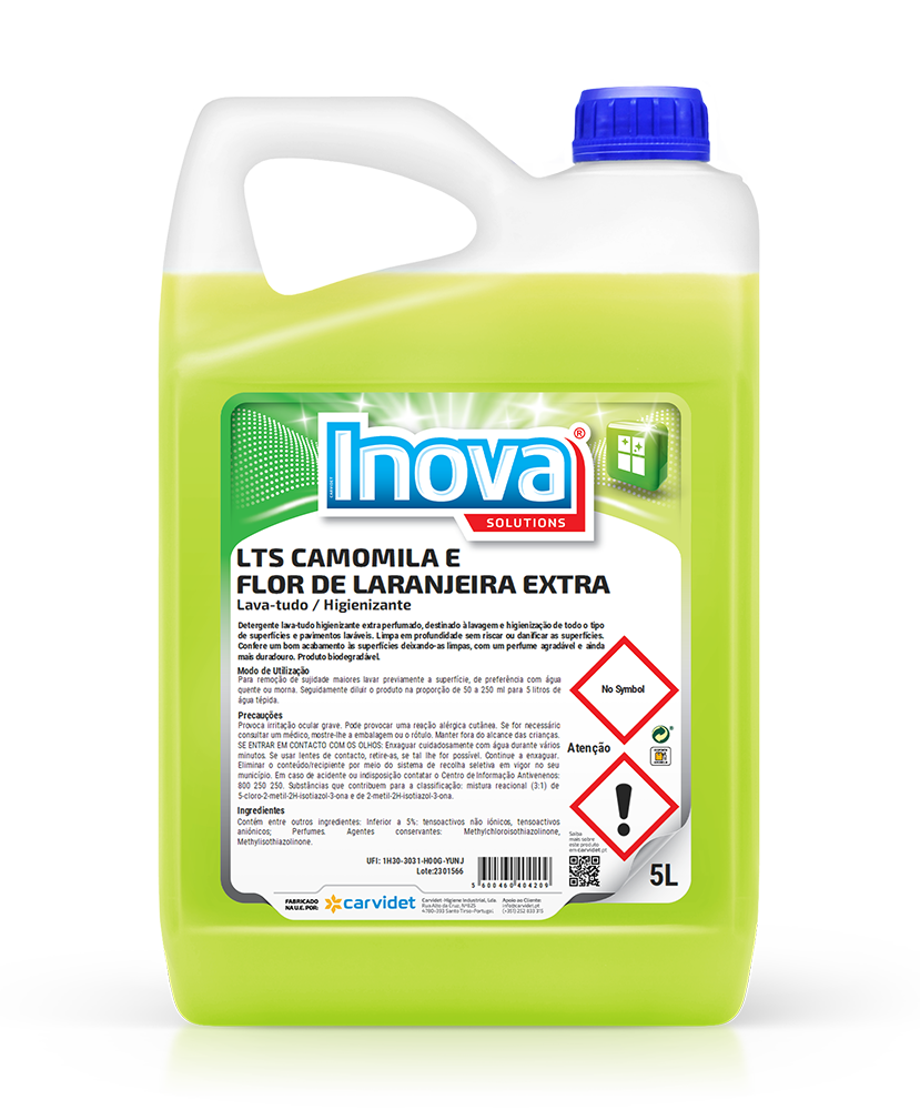 LTS CAMOMILA e FLOR DE LARANJEIRA EXTRA, 5 litros: Detergente lava tudo higienizante extra perfumado I INOVA