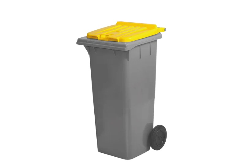 Contentor com rodas I tampa amarela e fundo cinza I 555x470x905mm I 120 litros