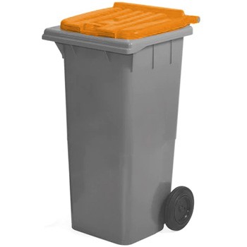 Contentor com rodas I tampa laranja e fundo cinza I 555x470x905mm I 120 litros