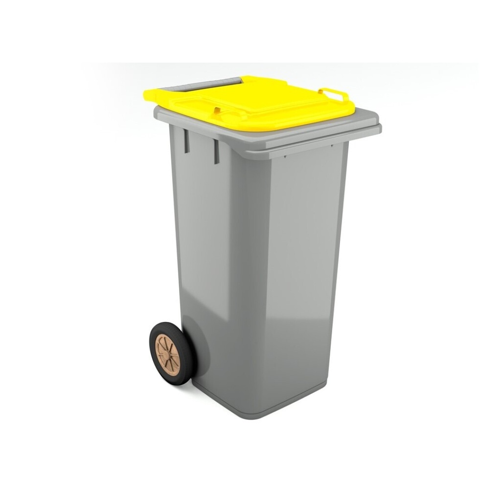 Contentor BIOLOGIC com rodas I tampa amarela e fundo cinza I 555x460x900mm I 120 litros