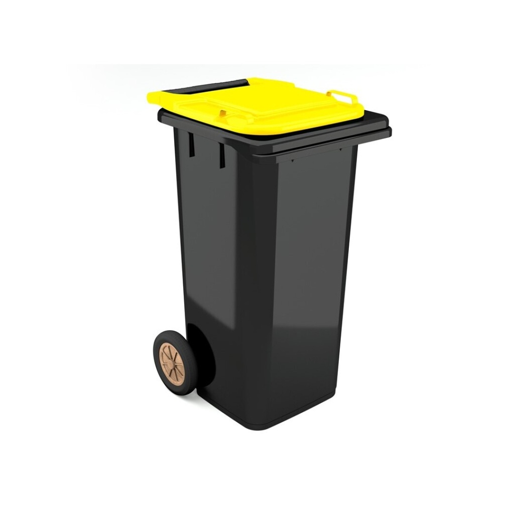 Contentor BIOLOGIC com rodas I tampa amarela e fundo preto I 555x460x900mm I 120 litros